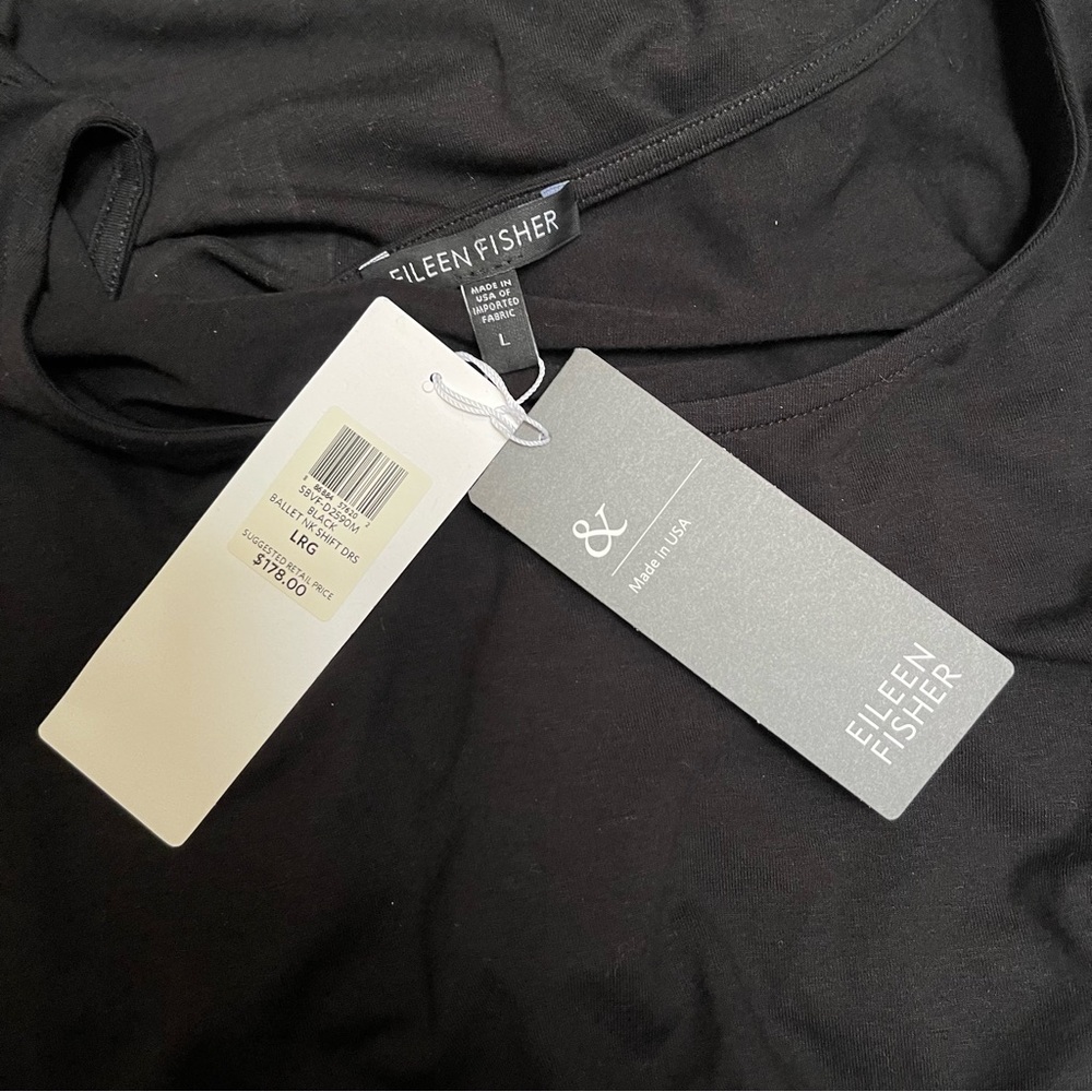 NWT! Eileen Fisher Black Ballet Neck Shift Dress Size Large Black - Picture 6 of 9